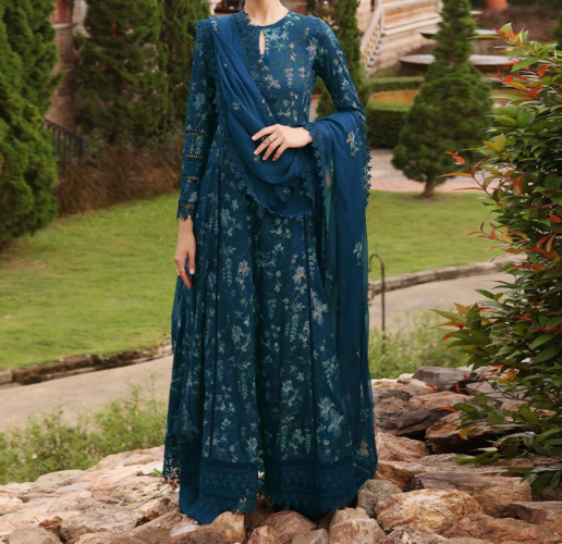 Bareeze Blue Unstitched 3-Piece Embroidered Dhanak Suit with Dupatta & Trouser - Design #109