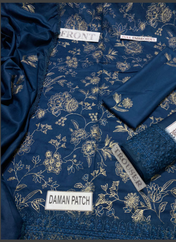 Bareeze Blue Unstitched 3-Piece Embroidered Dhanak Suit with Dupatta & Trouser - Design #109