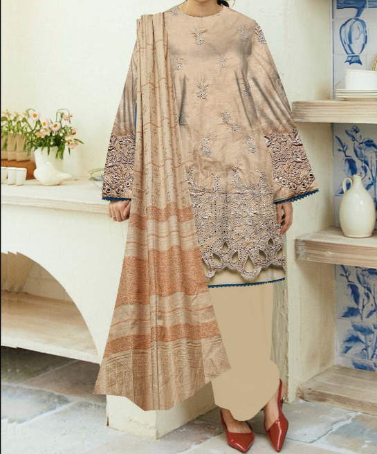 Durefishan Winter Elegance 3-Piece Un-Stitched Embroidered Ensemble - Design #332