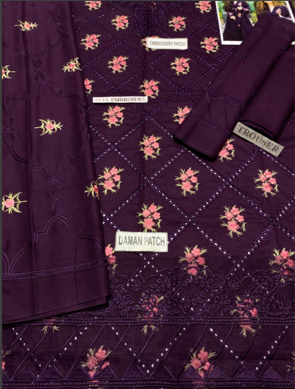 Iznik - Premium 3-Pc Unstitched Embroidered Dhanak Dress (Shirt, Trouser & Dupatta)  Design # 177